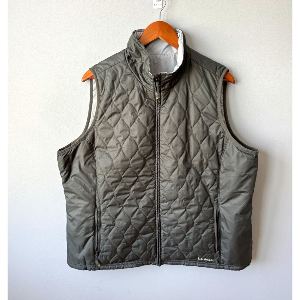 LL Bean Reversible Quilted Vest Womens 2X Reg Gray Lightweight Puffer Full Zip